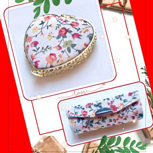 COMBO QUÀ TẶNG DỄ THƯƠNG CHO BẠN NỮ GỒM GƯƠNG MINI CẦM TAY VÀ HỘP ĐỰNG SON MÔI