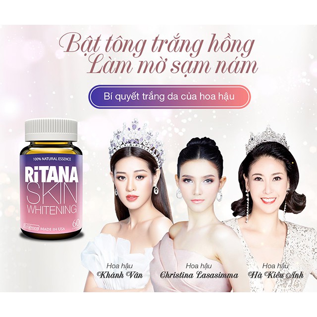 Viên uống Ritana Giúp trắng da mờ nám giảm vết thâm mụn làm chậm lão hóa da Giúp da căng sáng săn chắc mịn màng Lọ 60v