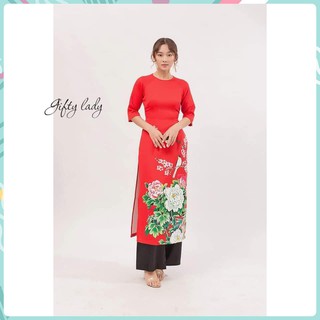 Áo Dài Cách Tân Màu Đỏ, Áo Dài Nữ Cổ Tròn Tay Lở Họa Tiết Hoa Trạng Nguyên Thời Trang Cho Phái Đẹp | Giftylady