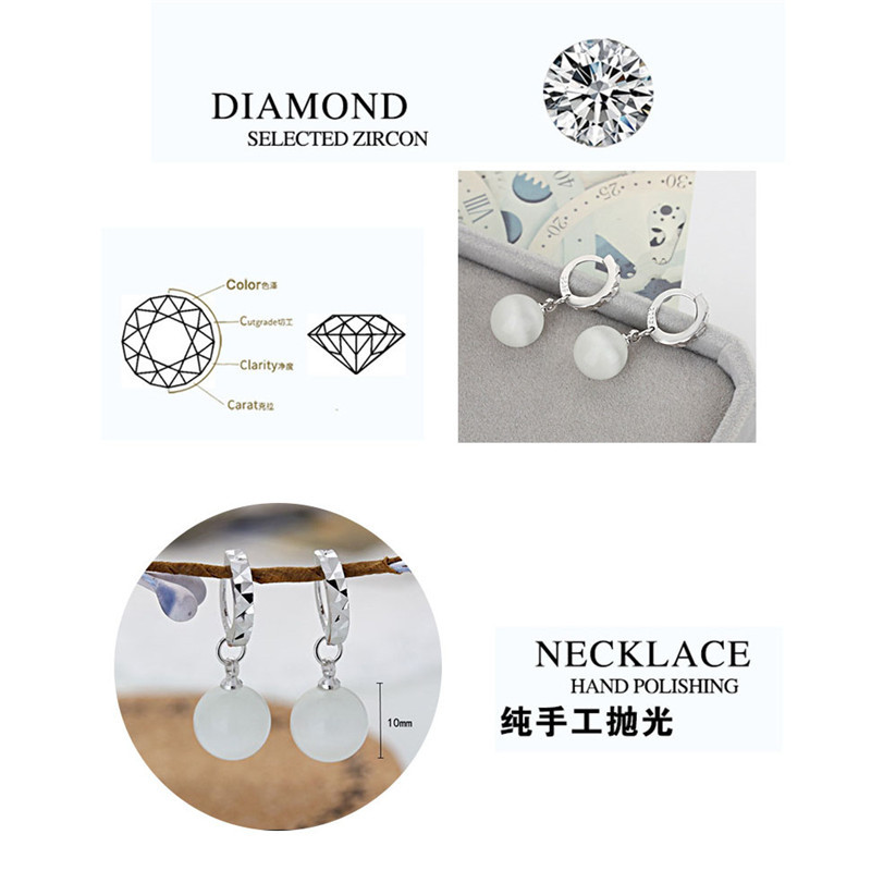 Bông Tai Bạc Treo Quả Cầu Đá Mới