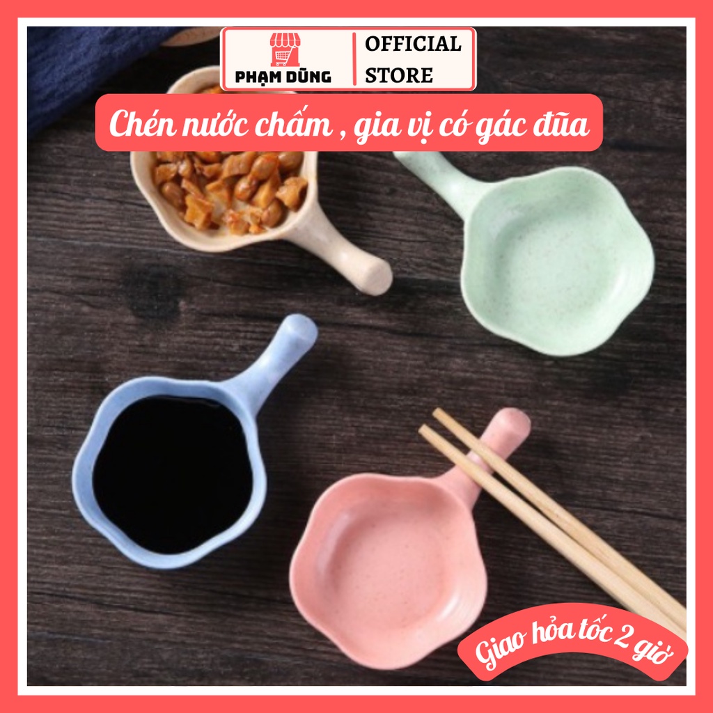 Chén gia vị nhựa lúa mạch , chén nước chấm có tay cầm gác đũa