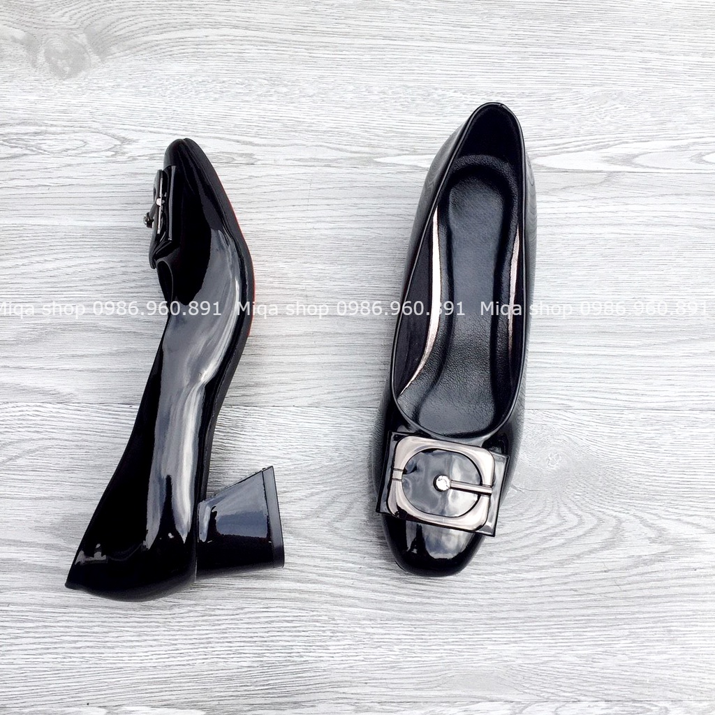 (Form rộng 1 size) Ảnh thật - Giày cao gót mũi vuông đính khóa 3cm - Made in Vietnam