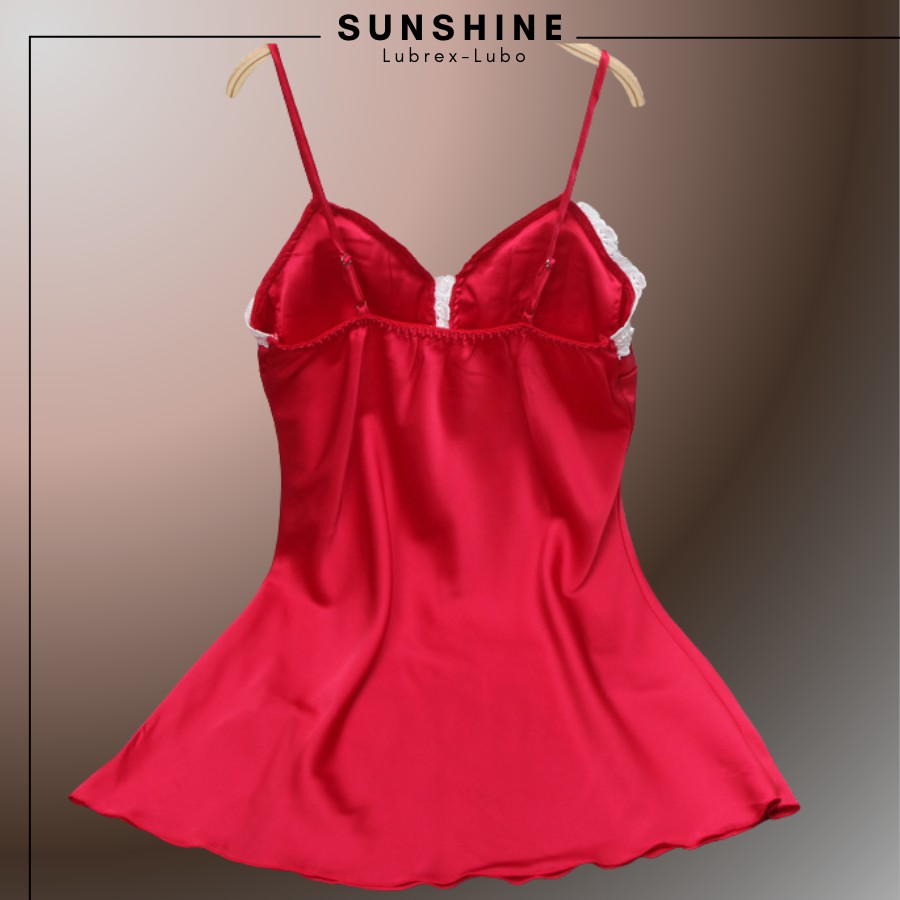 Váy ngủ sexy lụa có mút ngực cao cấp Đầm mặc nhà màu đỏ gợi cảm quyến rũ Sunshine Lubrex-lubo -VL129