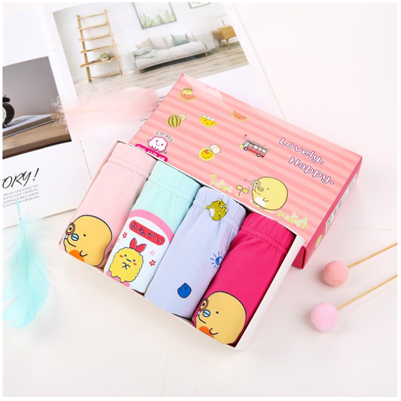 Combo Hộp 4 quần lót dạng đùi vải cotton Hàn Quốc cho bé gái mẫu Happy-Lovely-Hồng