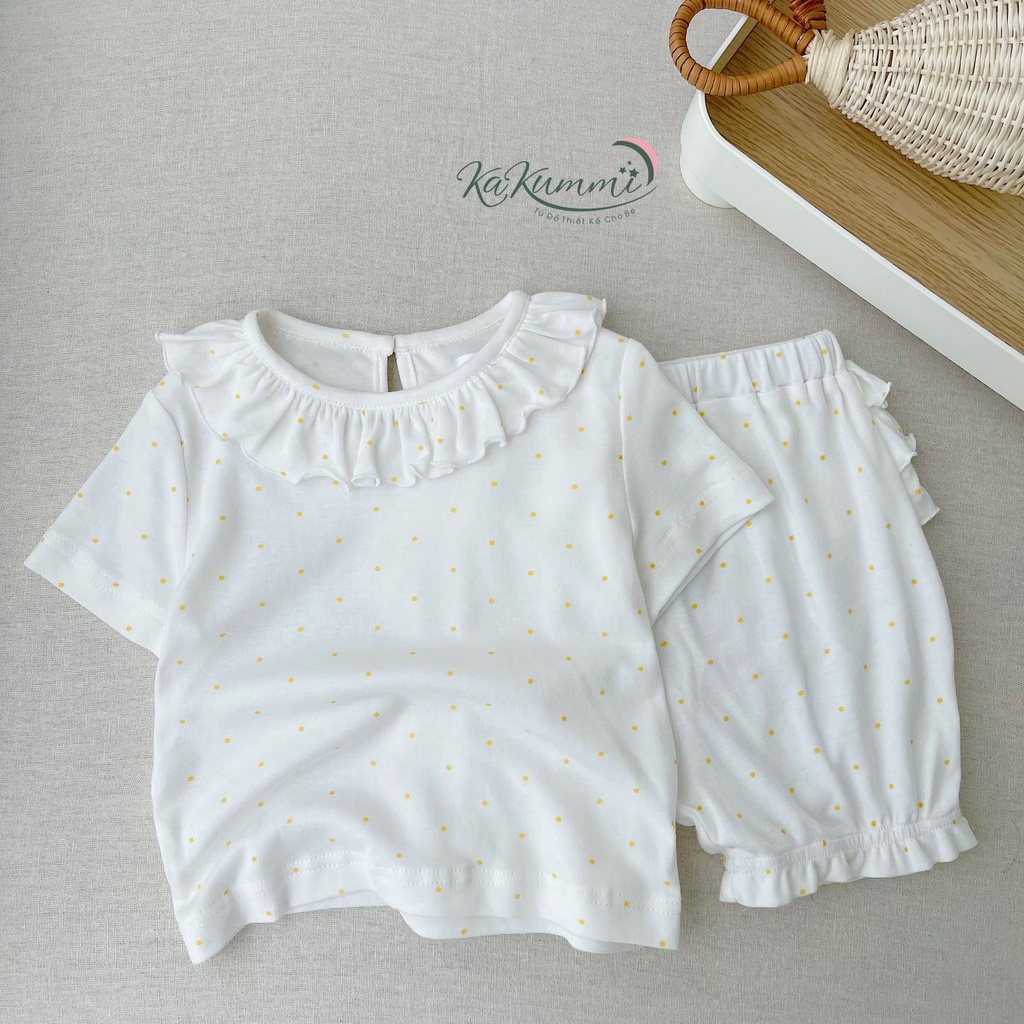 Set bộ bé gái thiết kế phối bèo chất liệu cotton co giãn 4 chiều cho bé gái (KM22-ST204) Kakummi