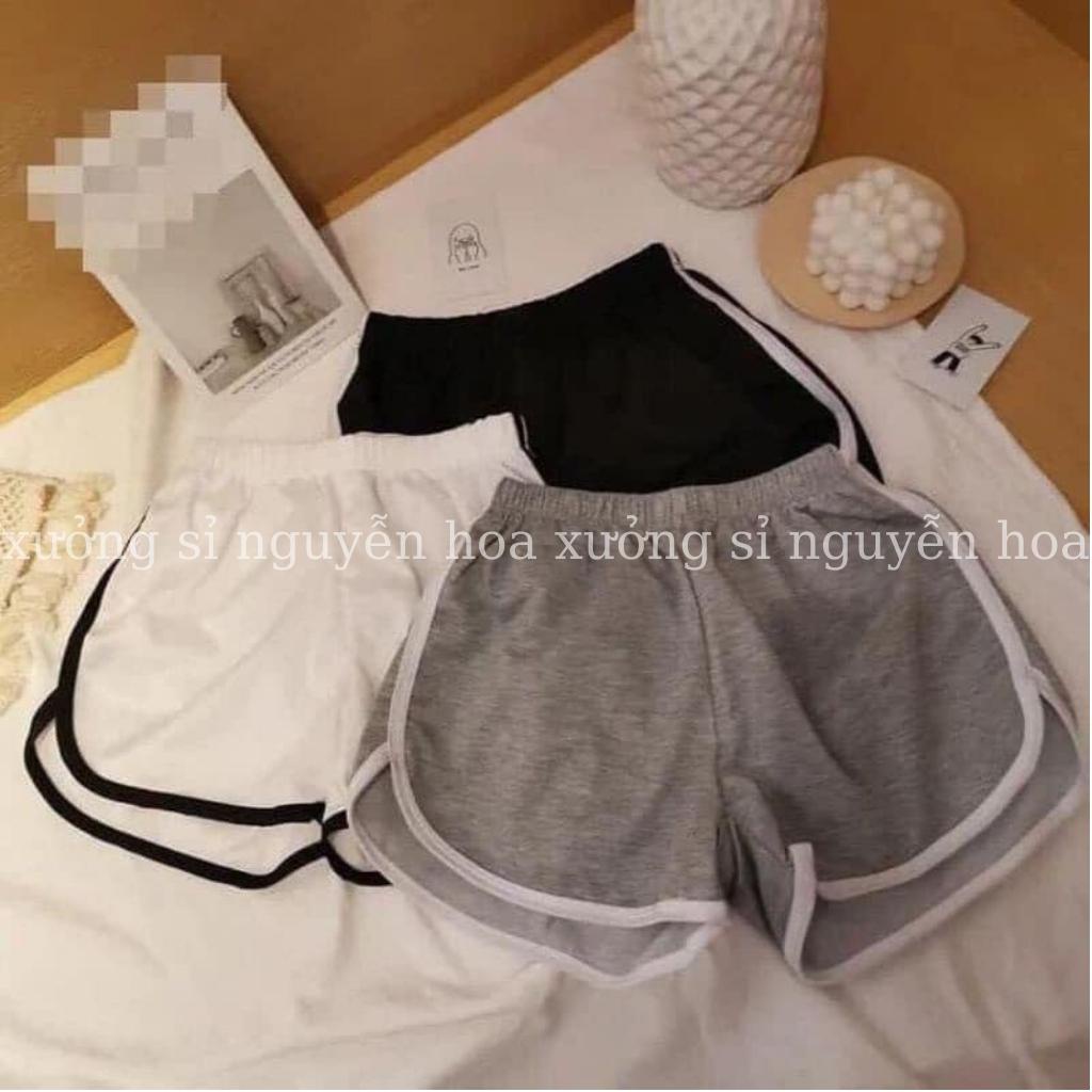 Quần đùi short kiểu dáng thể thao nữ chất liệu cotton mát 3 màu trắng đen xám Xưởng Sỉ Nguyễn Hoa