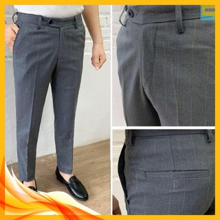 Quần âu nam dáng côn, màu xám kẻ sọc, vải cotton cao cấp [XIN XO]