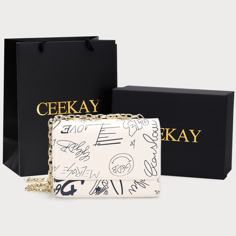 🌸Hàng Order🌸 Túi Xách Nữ CEEKAY Da Trơn Ký Họa Nắp Gập Dính Quai Xích Sang Chảnh Nữ Tính 🌸Hàng Quảng Châu