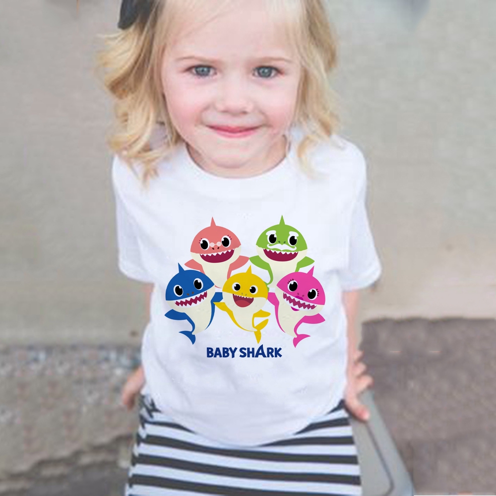 Áo Thun Tay Ngắn In Hình Cá Mập Dễ Thương Thời Trang Hiện Đại Cho Bé Trai / Gái