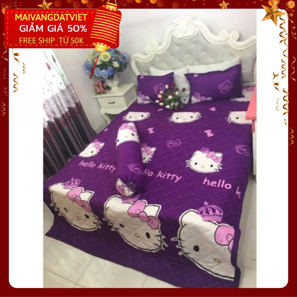mvdv Bộ ga gối poly 1m2 Hello kitty tím đậm