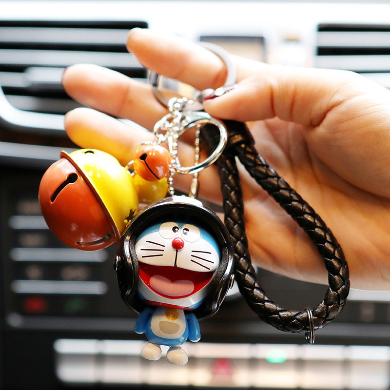 Móc khóa hoạt hình Doraemon đội mũ bảo hiểm dễ thương dùng làm quà tặng, dây treo balo túi xách ví cầm tay