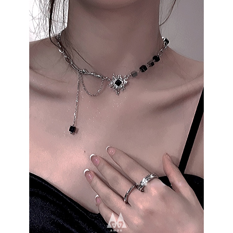 Vòng cổ Mặt Vuông Màu Đen Thời Trang Mùa Hè Cho Nữ