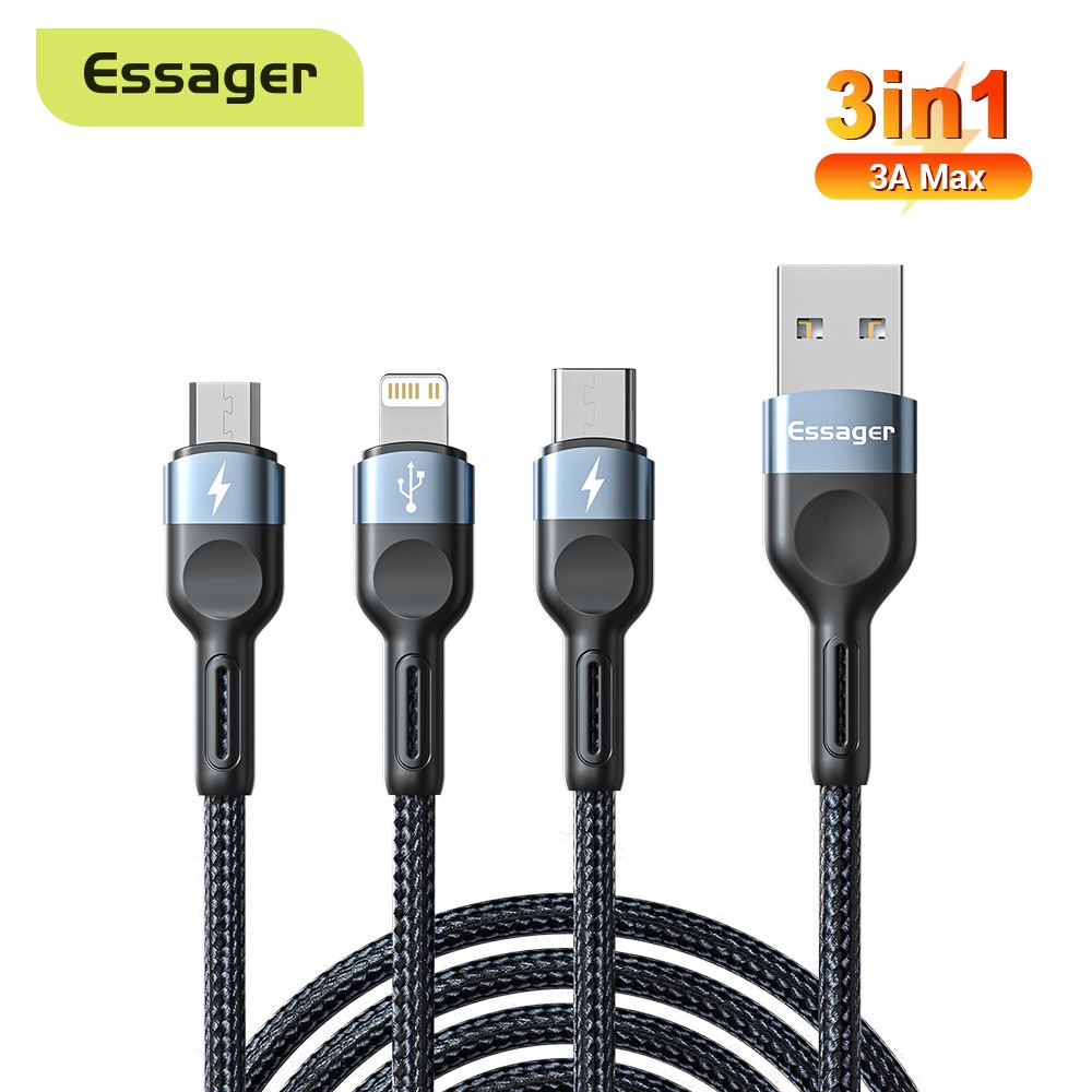 Dây cáp sạc ESSAGER 3 trong 1 thích hợp cho Huawei Xiaomi Samsung iP 13 12 Pro