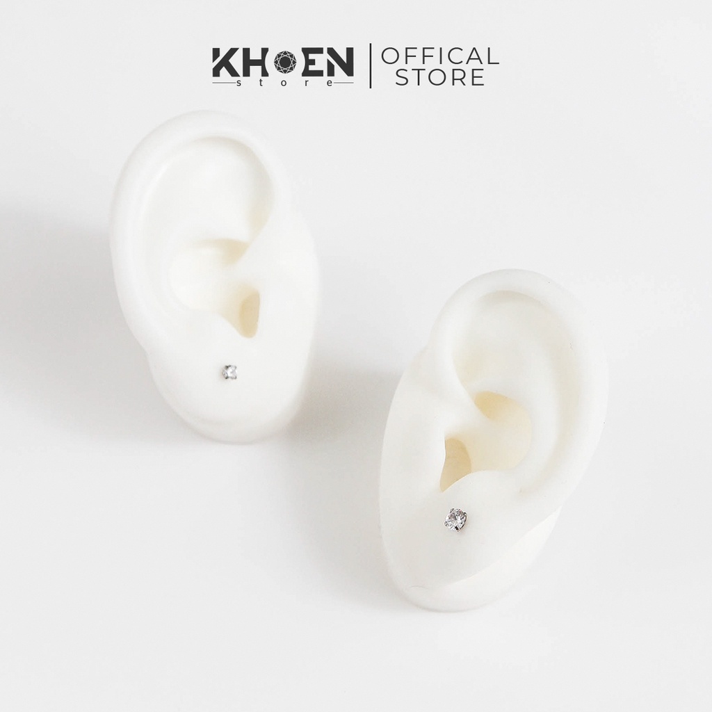 Khuyên tai nam nữ Đá vuông, đá tam giác - Thép không gỉ - Khoen store