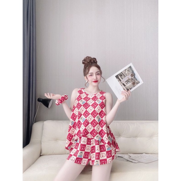 [ Kèm buộc tóc xinh] Bộ lụa cao cấp mẫu mới nhất hoạ tiết xinh xắn | BigBuy360 - bigbuy360.vn