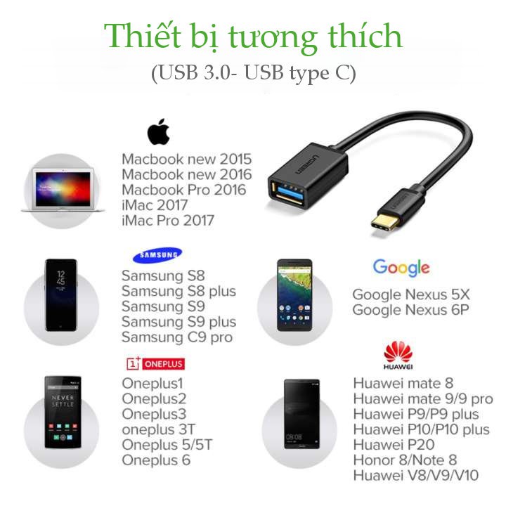 Cáp USB type C hỗ trợ chức năng OTG dài 15cm UGREEN US154