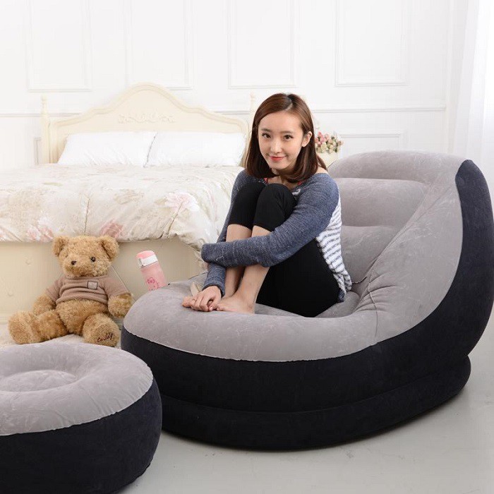 [Bảo Hành 12 Tháng] Ghế hơi tựa lưng bọc nhung cao cấp, ghế sofa bọc nhung có tay vịn tặng kèm bơm