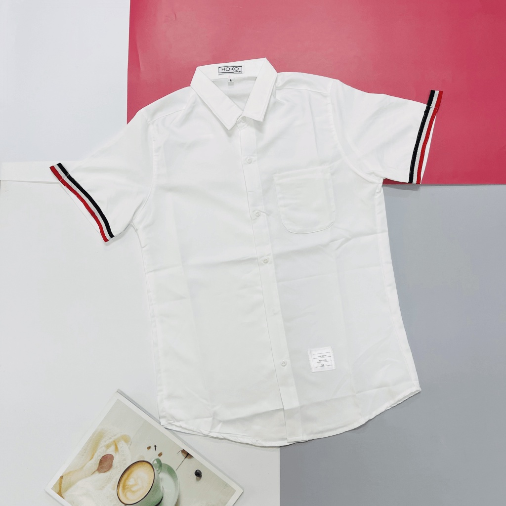 Áo Sơ Mi Nam Tay Ngắn Phối Viền Tay Vải Lụa Mềm Mát Thiết Kế Mới Lạ Phong Cách Soái Ca Siêu Hot [NEW UNISEX]