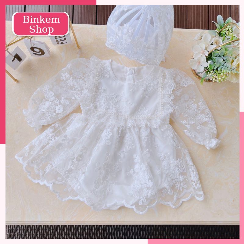 Set Đầm Body Bé Gái. Bộ Liền Thân Cho Bé Tặng Kèm Mũ .Body Rèn Trắng Cao Cấp Cho Bé Gái