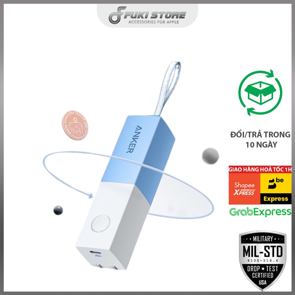 Pin dự phòng 5000mah kiêm sạc tường Anker Powercore Fusion Prism 2 màu đen hồng