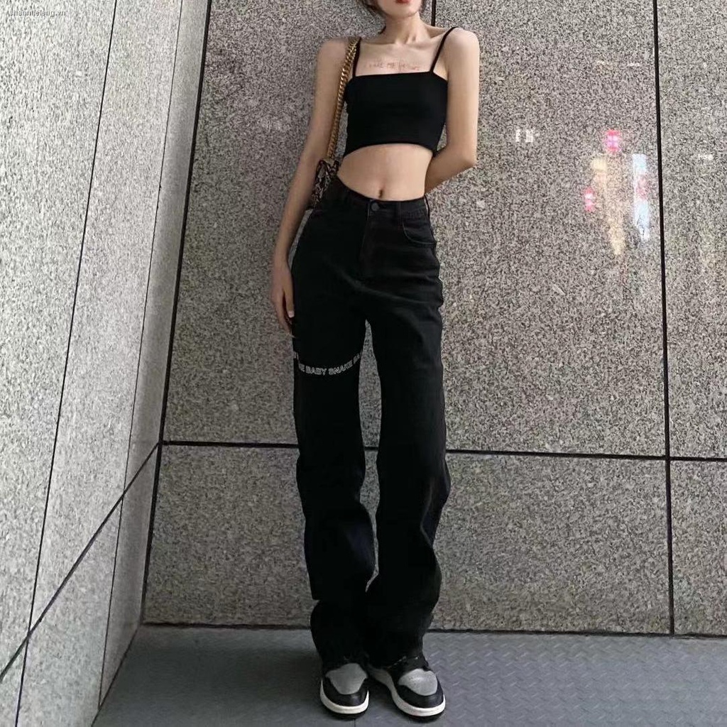 Quần jean ống rộng đứng lưng cao màu trắng / đen cá tính thời trang 2022 cho nữ