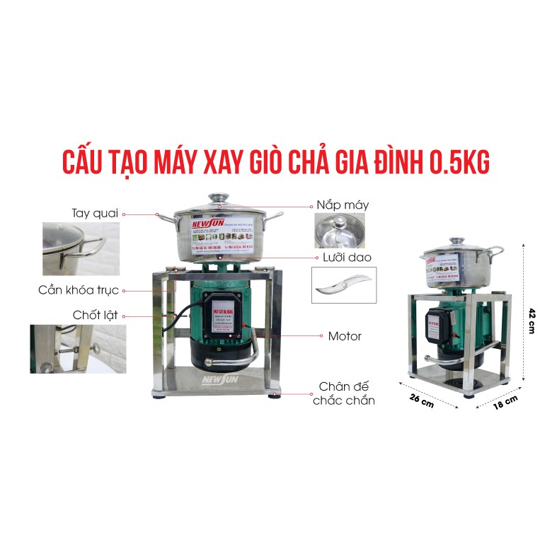 Máy Xay Thịt Làm Giò Chả Mini 0,5 Kg/Mẻ NEWSUN - Quà Tặng Phụ Kiện