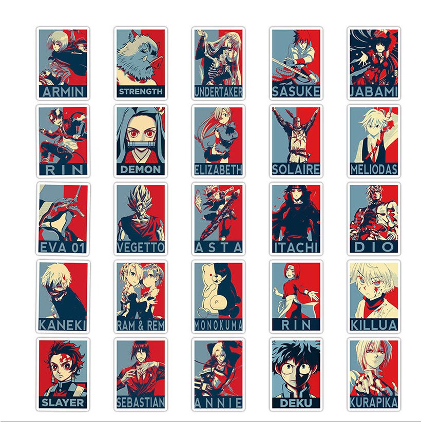 Combo 50 sticker Nhân vật Anime phong cách poster retro không thấm nước dán one piece, Kimetsu no yaiba, Naruto, Dragon