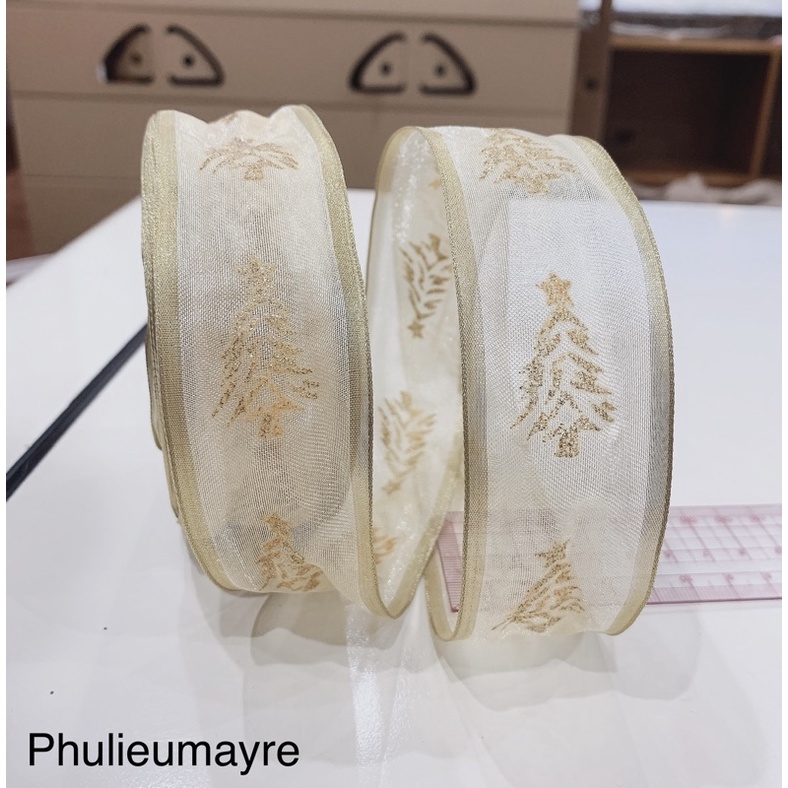 Ruy băng voan hoạ tiết cây thông 4cm (ribbon)