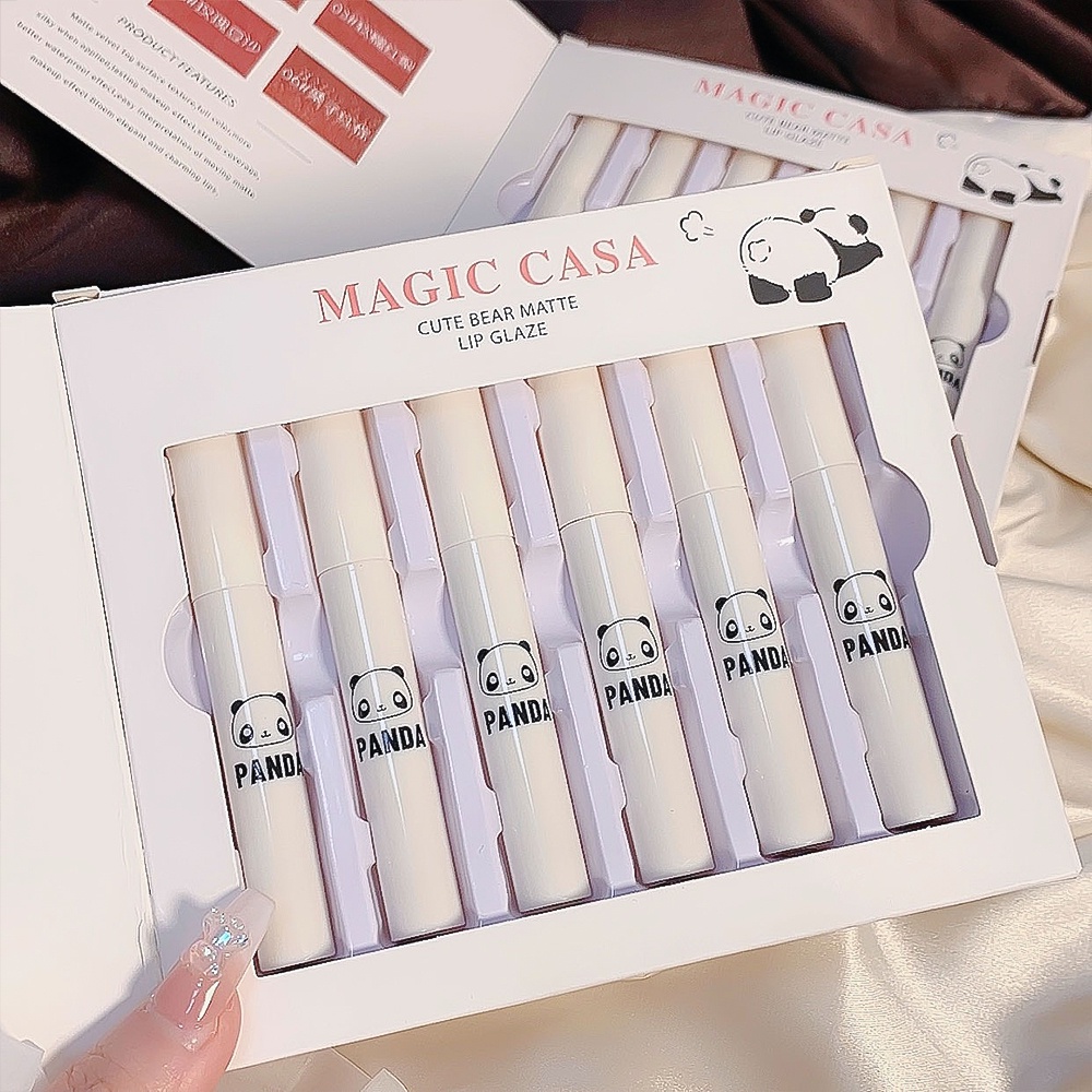 Set 6 Son Môi Dưỡng Ẩm Chống Nước Lâu Phai Thiết Kế Vỏ Son Hình Gấu Dễ Thương