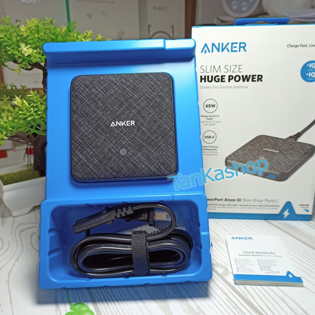 [Mã 267ELSALE hoàn 7% đơn 300K] Sạc ANKER PowerPort Atom III Slim 65W vật liêu GaN - Công Nghệ IQ3 A2045 - 4 cổng sạc