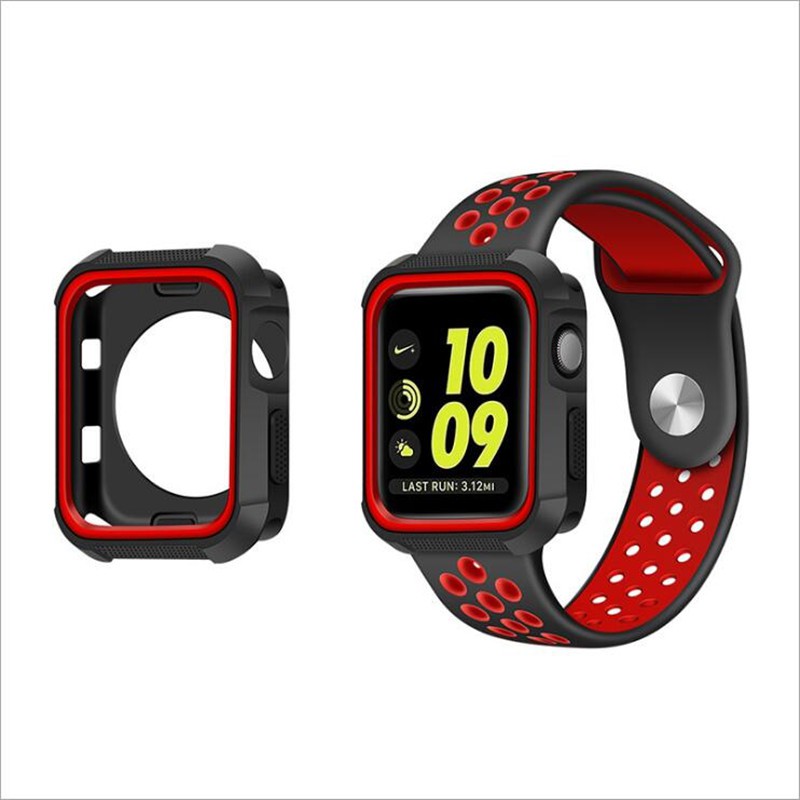 Dây Đeo Silicon Với Ốp Chống Sốc Cho Đồng Hồ Thông Minh Apple Watch Series 3 4 5 6 Se 38mm 40mm 42mm 44mm