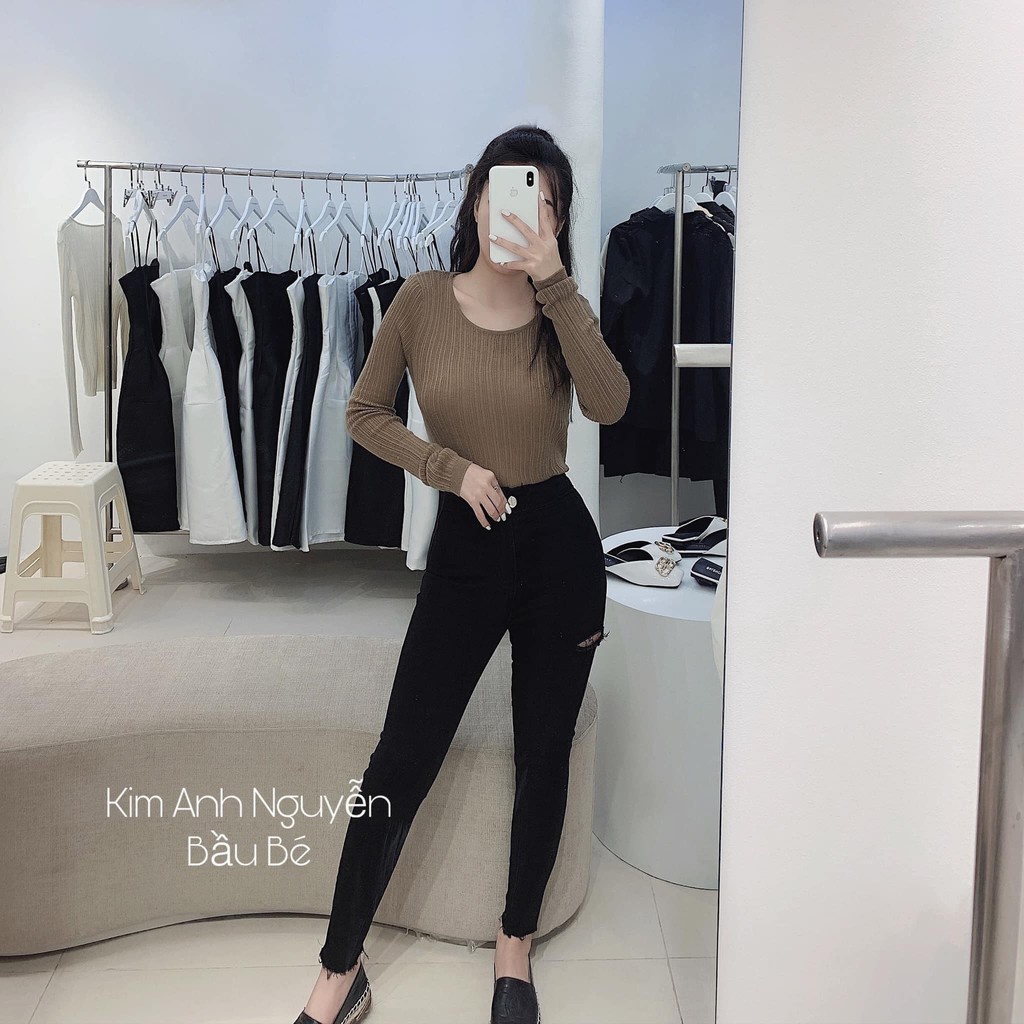 Áo len nữ len giấy xước dọc gân sọc nhũ montoghi YUKAGO SC273