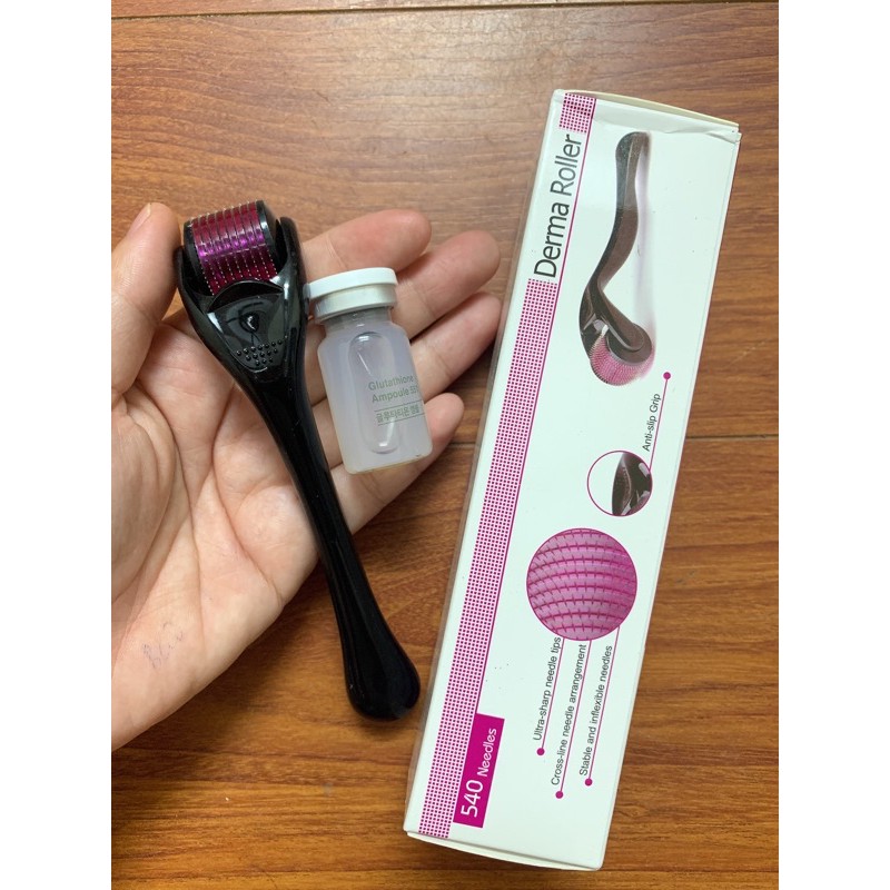 COMBO lăn kim trắng da với tinh chất GLUTATHION (1 kim lăn tím + 1 lọ glu)