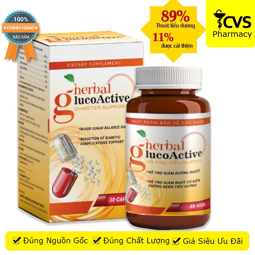 VIÊN UỐNG HERBAL GLUCOACTIVE - Thực Phẩm Hỗ Trợ Hạ Đường Huyết Ổn Định Sức Khỏe Toàn Diện - CVSPHARMACY