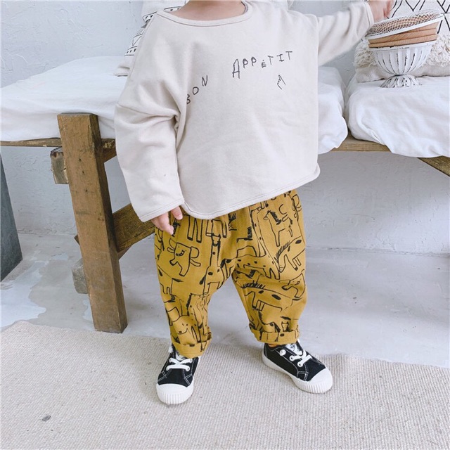 Quần thô hoạ tiết dễ thương cho bé phong cách Hàn Quốc