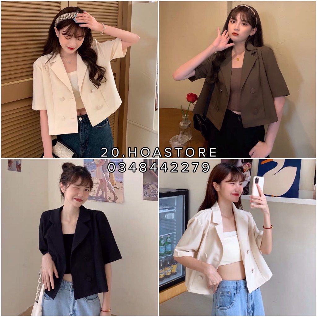 Áo Khoác Blazer Nữ Cổ Vest Tay Lỡ Dáng Croptop - Blazer Cộc Tay Dáng Lửng Mix Áo Quây -  Áo Vest Khoác Ngoài Nâu Đen Be