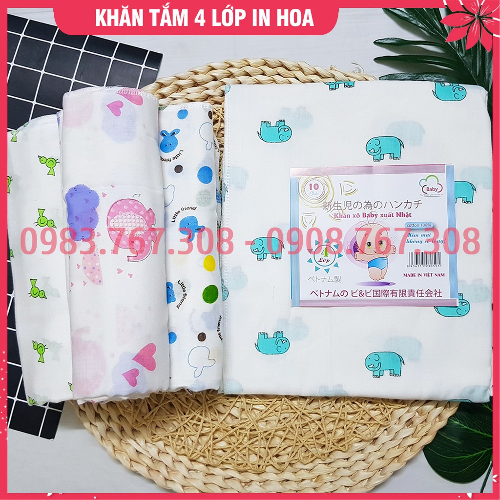 Khăn Tắm Hoa 4 Lớp Dày Dặn Mềm Mại, Thấm Hút Tốt - BTT00076