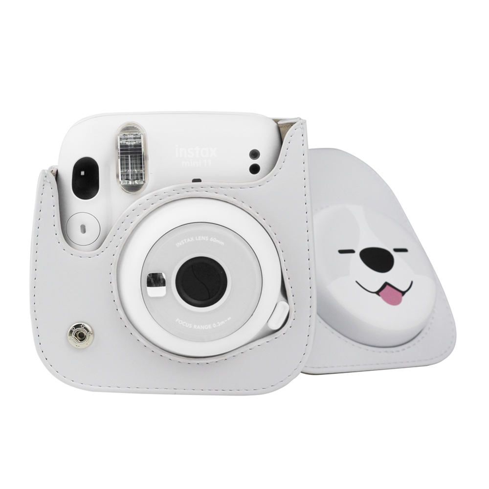 Vỏ Bảo Vệ Máy Ảnh Fujifilm Instax Mini 11 Bằng Da PU Mềm Hình Mặt Cười Vui Nhộn Kèm Dây Đeo Vai