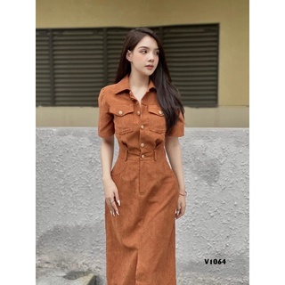 Váy sơ mi da lộn bo eo(sẵn tại shop)