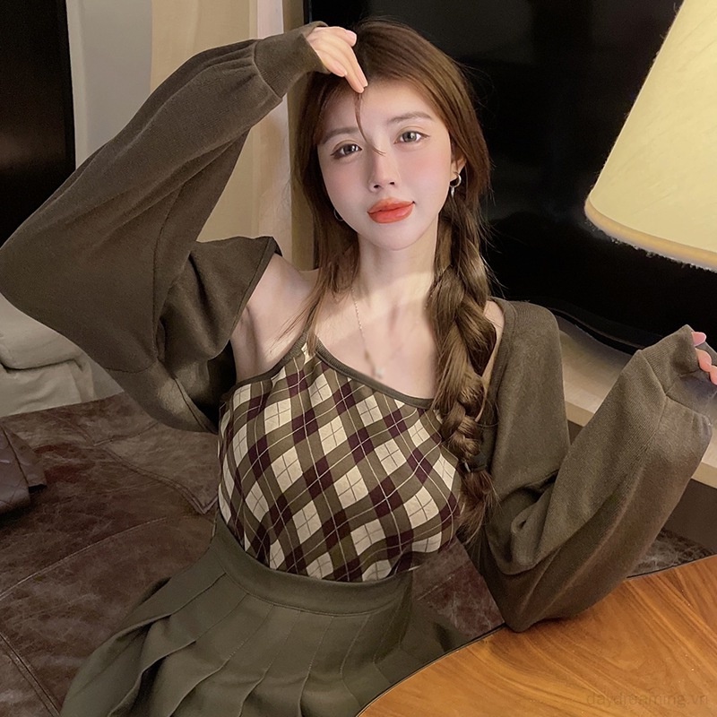 Áo Dệt Kim Không Tay Phong Cách Hàn Quốc Thoáng Khí Cho Nữ