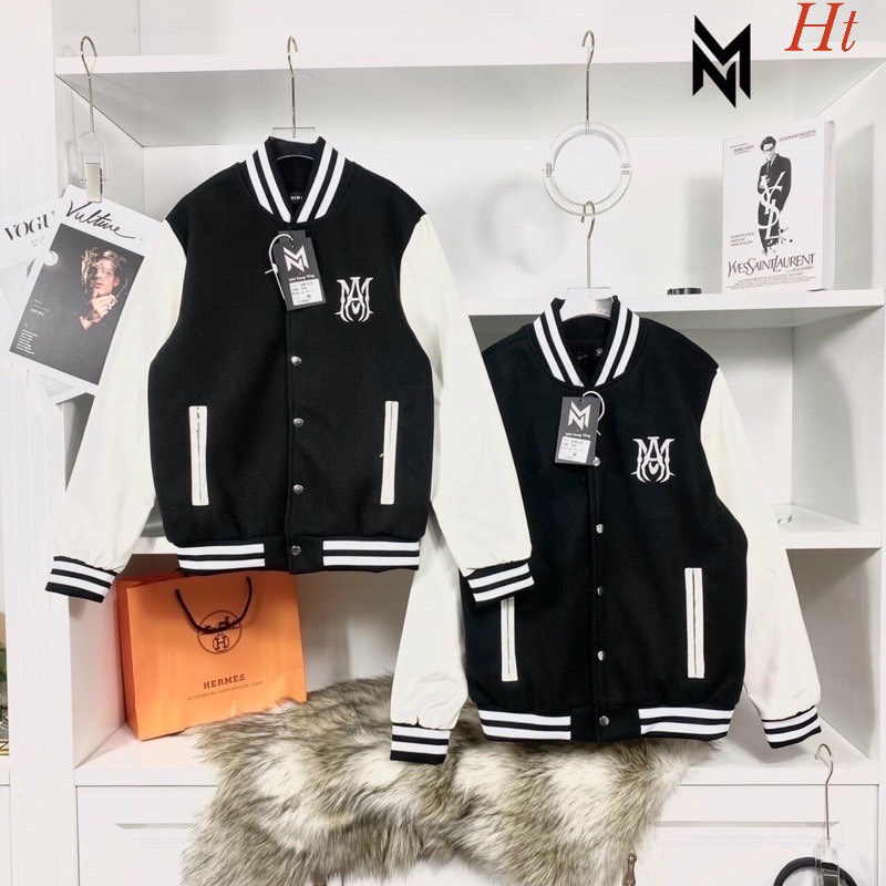 Áo bomber cúc bấm phối tay họa tiết chữ M  móng vuốt/ Áo khoác  nam nữ form rộng unisex