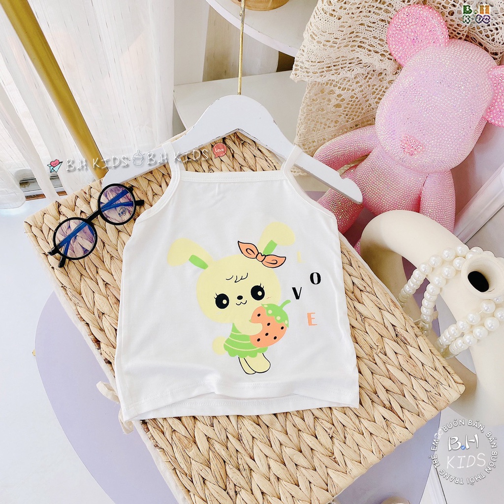 Áo 2 dây thun lạnh cho bé gái in hình đẹp, Áo hai dây cho bé gái mặc mùa hè mát mẻ 5-14kg