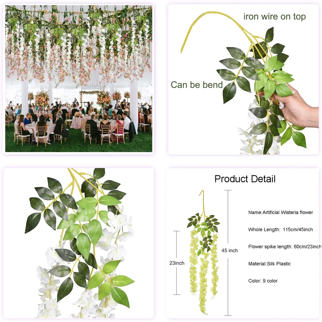 Dây Hoa Tử Đằng Giả 110cm Trang Trí Tiệc Cưới