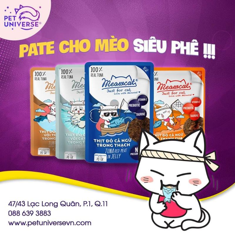 70g pate Meowcat Dành cho mèo trên 6 tháng tuổi,Với 4 hương vị.