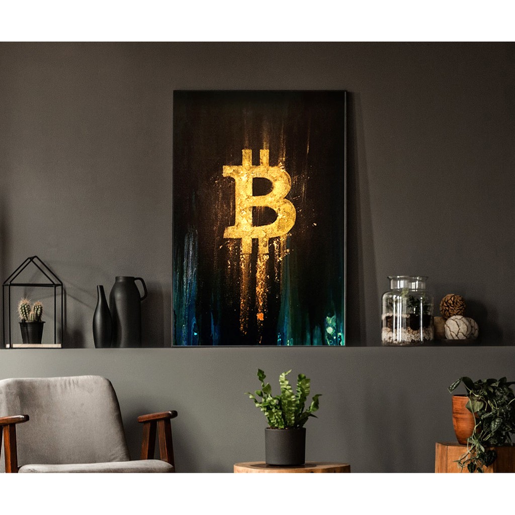 Tranh Bitcoin, Eth, tranh in vải canvas 40x60cm, đủ khung và đinh treo