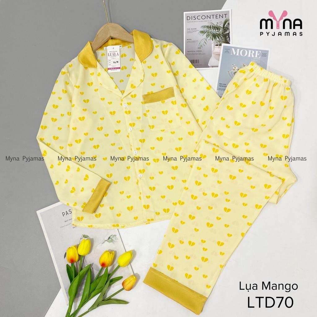 Bộ đồ ngủ, Bộ mặc nhà pyjamas lụa mango tay dài quần dài, hàng có size, lụa cao cấp mềm mịn mát ( Ảnh chụp thật)