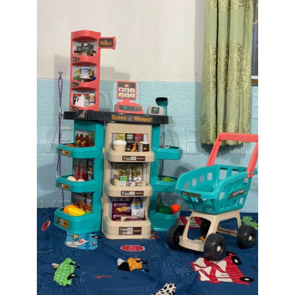 Đồ Chơi Siêu Thị Kèm Xe Đẩy Cỡ Lớn Cho Bé, Quầy Thu Ngân( Hàng Cao Cấp)