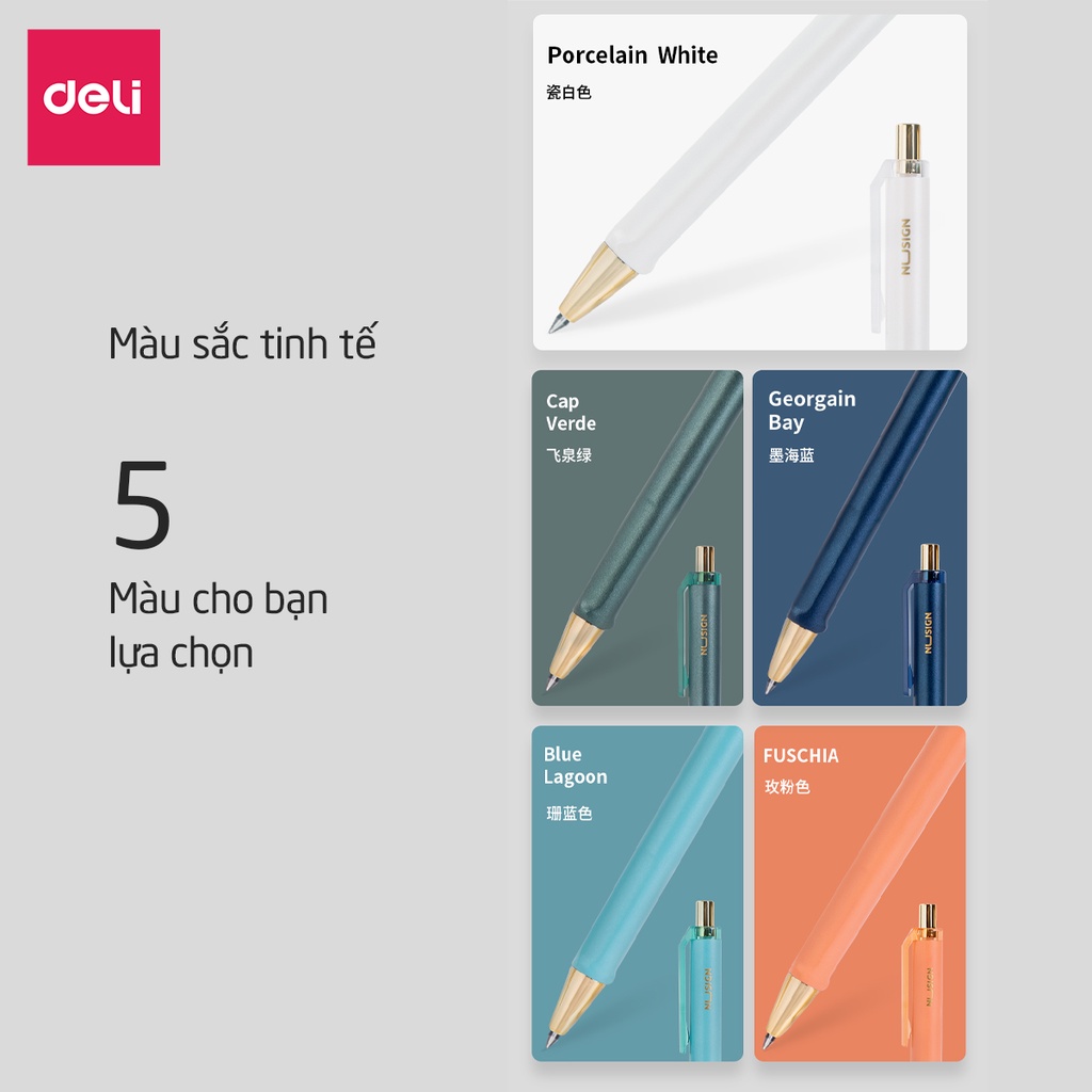 Bút bi dạng gel cao cấp Deli - mực đen - ngòi 0.5mm đầu bấm kim loại - 5 màu nổi bật - 1 chiếc - NS557