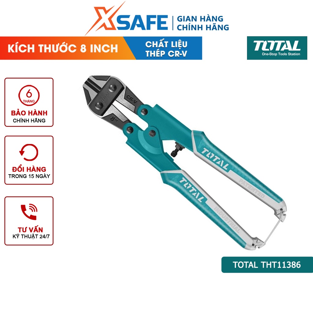 Kìm cộng lực mini TOTAL THT11386 8" Kềm Mini Bolt Cutter thép Cr-v chống rỉ, siêu cứng, 1 khóa ở cuối tay cầm - [XSAFE]