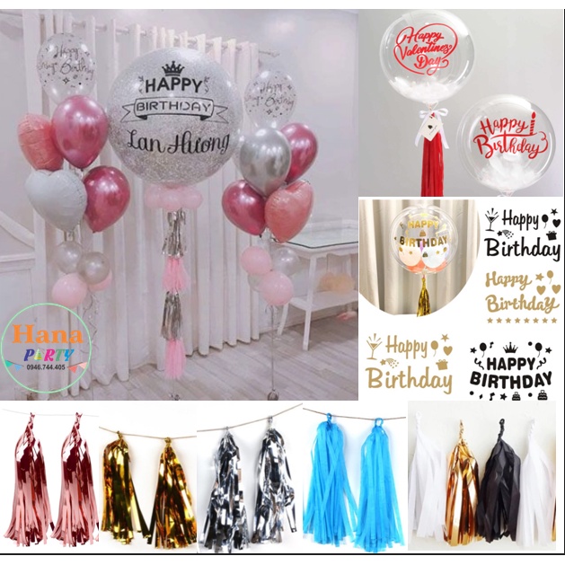 Decal và đầy đủ phụ kiện bóng jumbo bobo trụ bóng tua rua đuôi bóng kim tuyến trang trí bóng trong suốt